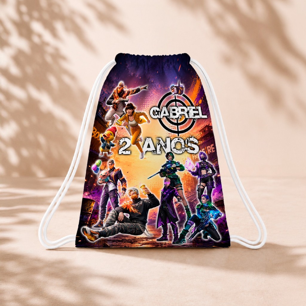 10 Mochila Personalizada Infantil 18x26 Sacolinhas Surpresa Festa Aniversário Lembrancinha Free Fire M1
