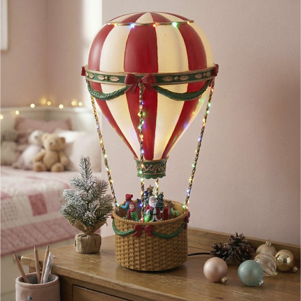 Enfeite de Natal Balão Giratório Musical c/ LED Papai Noel 42cm Pilha ou USB Decoração Natalina Luxo