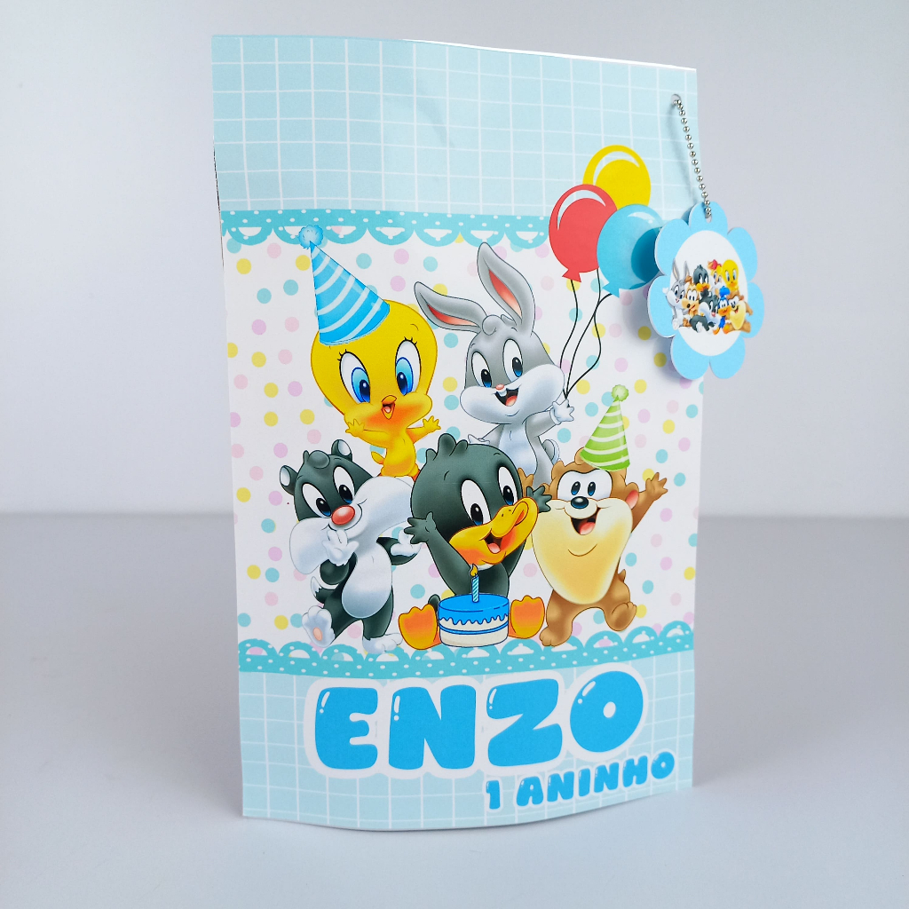 SAQUINHO METALIZADO 12x18 BABY LOONEY TUNES PERSONALIZADO LEMBRANCINHA FESTA INFANTIL ANIVERSÁRIO