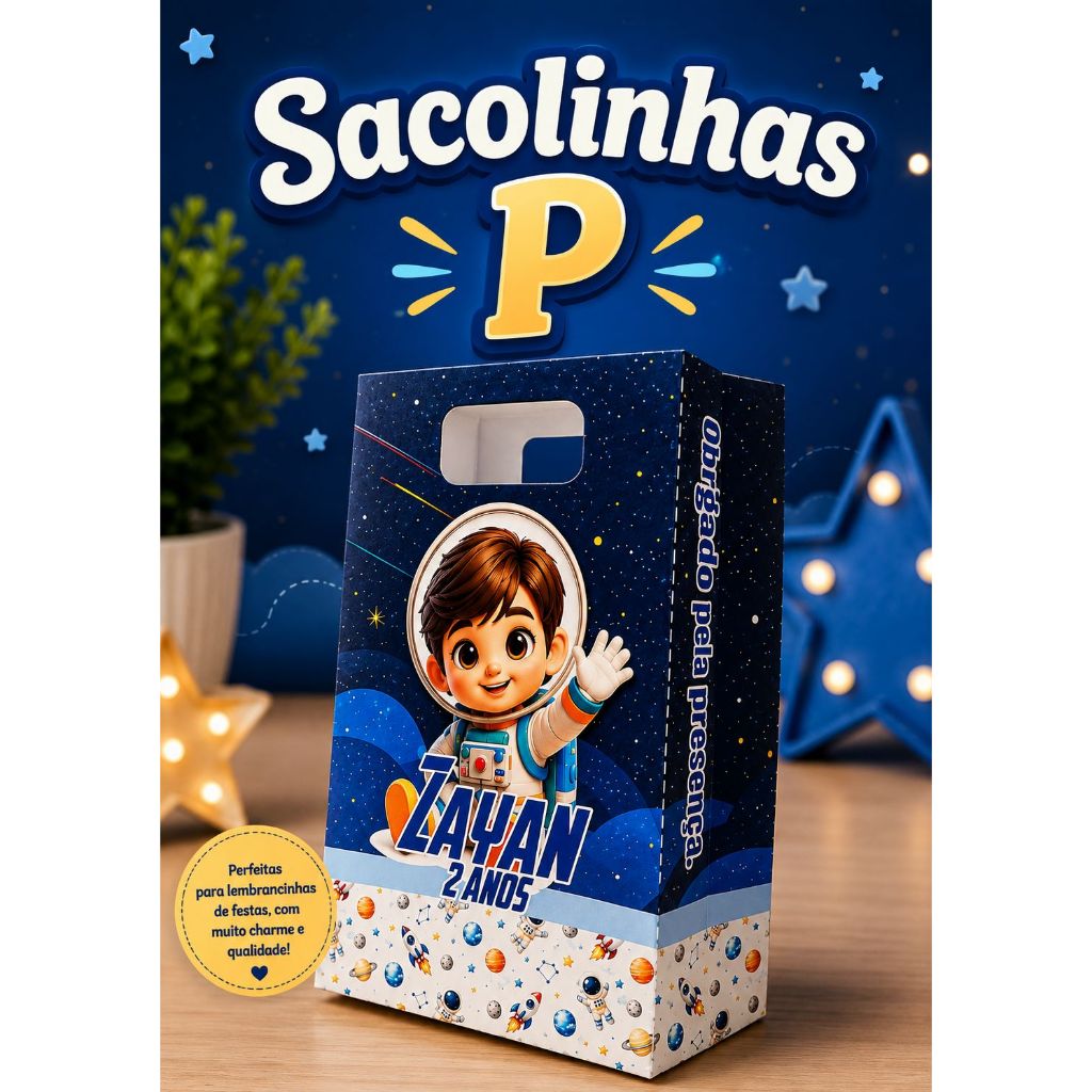 Sacolinhas P Personalizadas para festa Astronauta - Aniversário infantil - Lembrancinha Mesversário