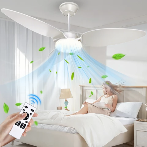 Ventilador de Teto Moderno 42 Polegadas com Luz LED e Controle Remoto,  Ventilador 3 Pás ABS,  3CCT+6 Velocidades