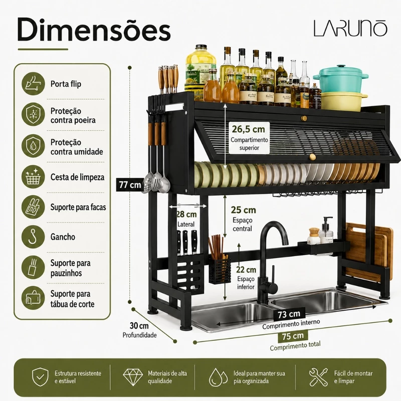 Escorredor de Louças Suspenso sobre Pia Kitchen Rack Inox — foto 6