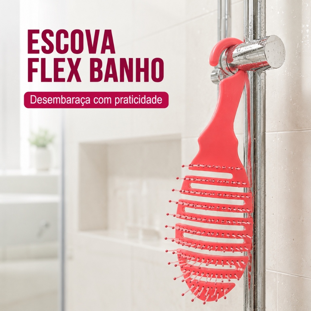 Escova para Cabelo Flex Banho | Desembaraça Sem Quebrar | Gancho para Chuveiro