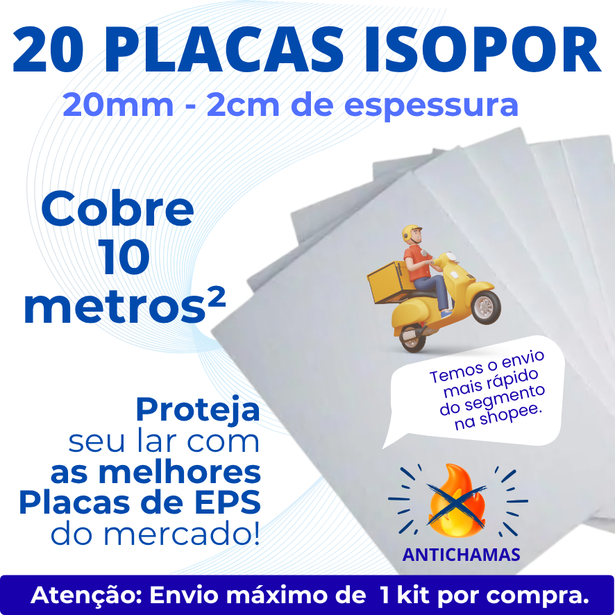 20 Placas Forro EPS Antichamas Espessura 20mm - 100x50x2cm Térmico Acústico - Envio Imediato