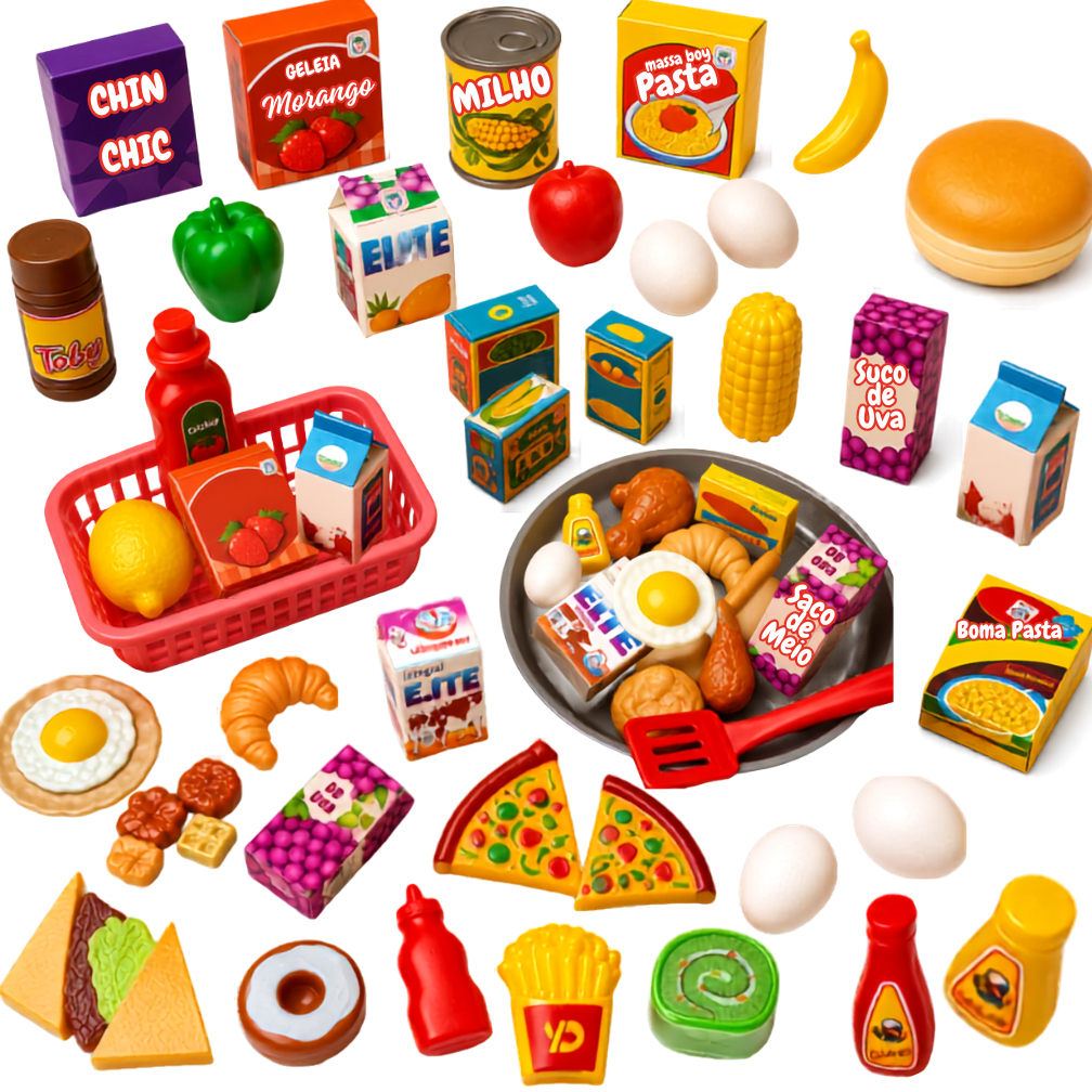 Kit 13/31/45 pçs Mini Mercado Mercadinho Comidinhas Feirinha Brinquedo Infantil Interativo Presente