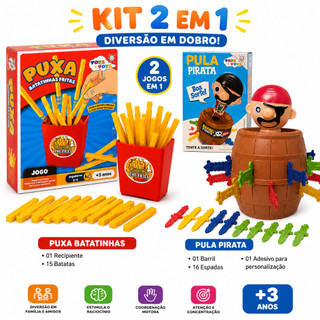 Jogo Infantil Educativo de Mesa – Puxar Batatinhas Fritas + Barril Pula Pirata, Brinquedo Divertido para Crianças