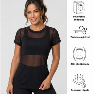 Blusa Feminina Tule Com Toque Macio e Ventilação Moda Fitness Tampa Bumbum Academia