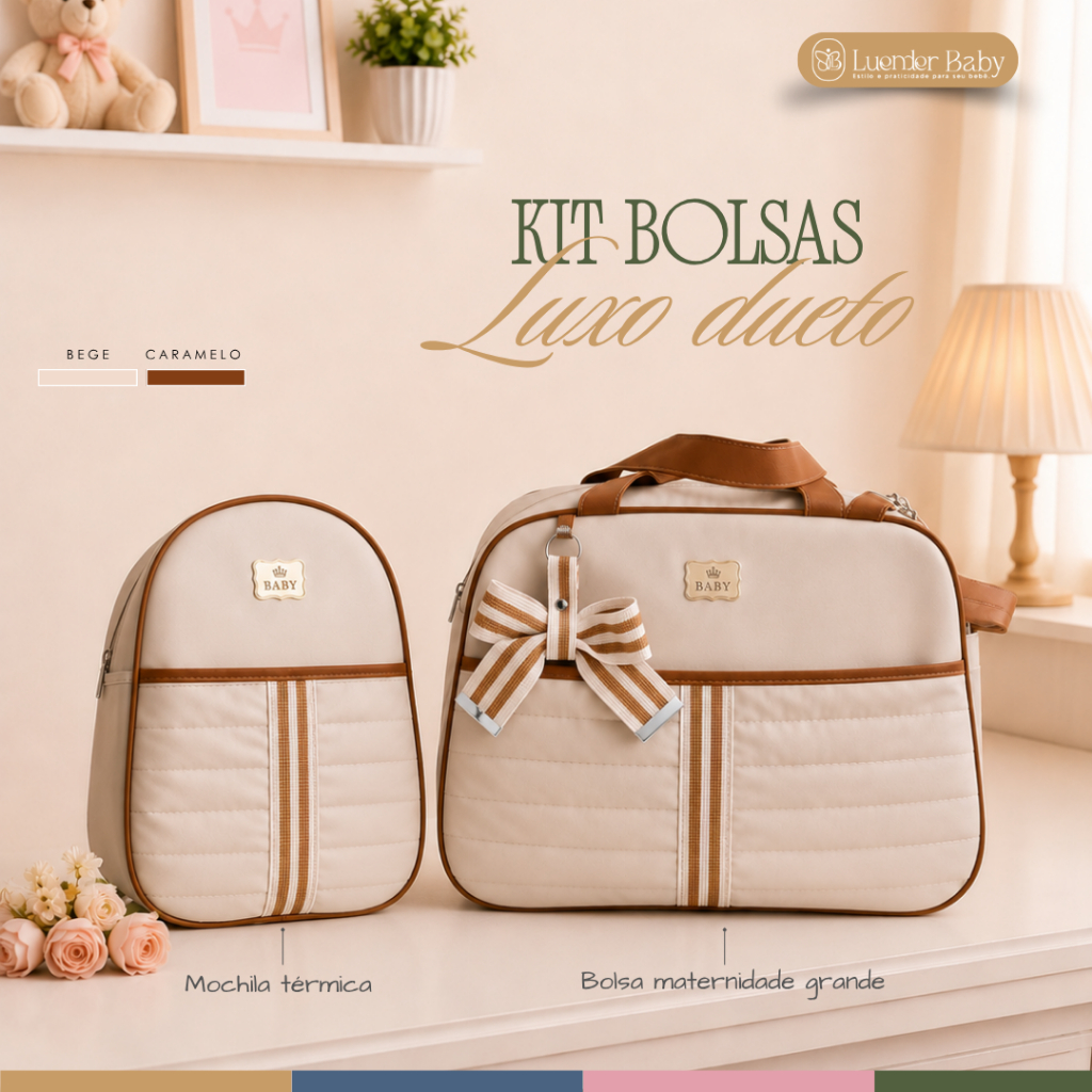 Bolsa Maternidade Menino/Menina Mala de Luxo kit 2 Peças Completo Térmico Impermeável Luender Baby
