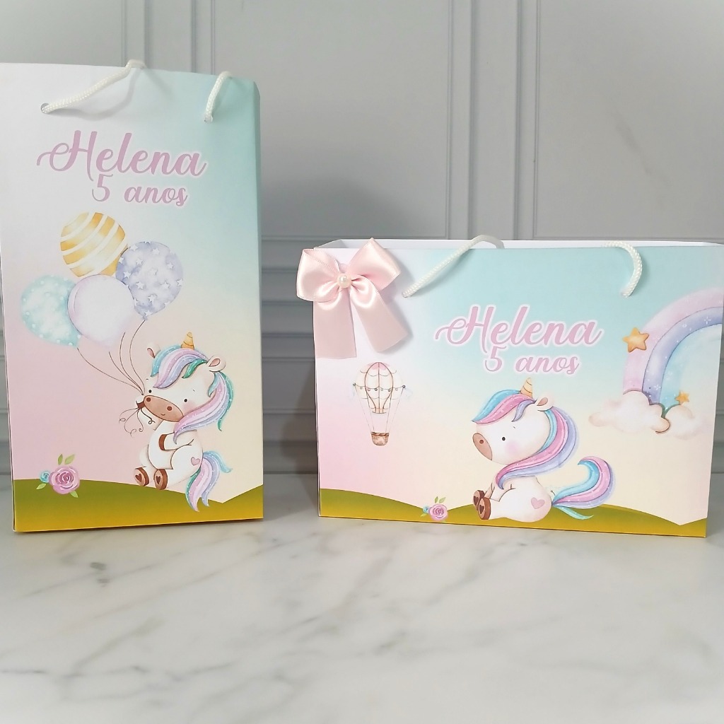 Sacolinha Personalizada Unicórnio (Pegue e Monte) - Maleta - Lembrancinhas Festa Aniversário