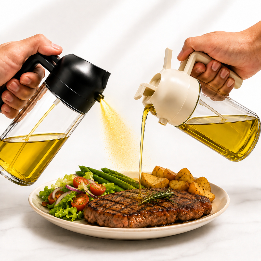 Galheteiro Spray Azeite 2 em 1 Vidro Borrifador Dosador Oleo Vinagre Shoyu Cozinha Moderna 470ml