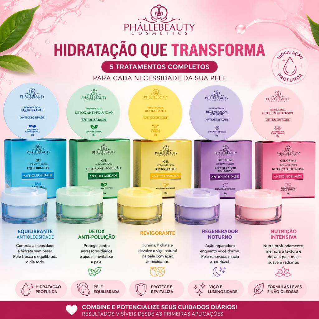 Hidratante Facial em Gel Antioleosidade Nutrição Intensa Phallebeauty 35g