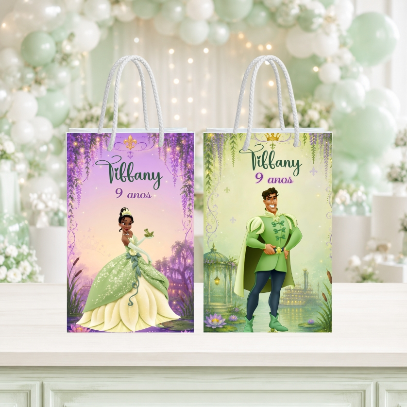Sacolinha Personalizada A Princesa e o sapo Princesa Tiana Infantil -Festa Lembrancinhas Mimos Aniversário