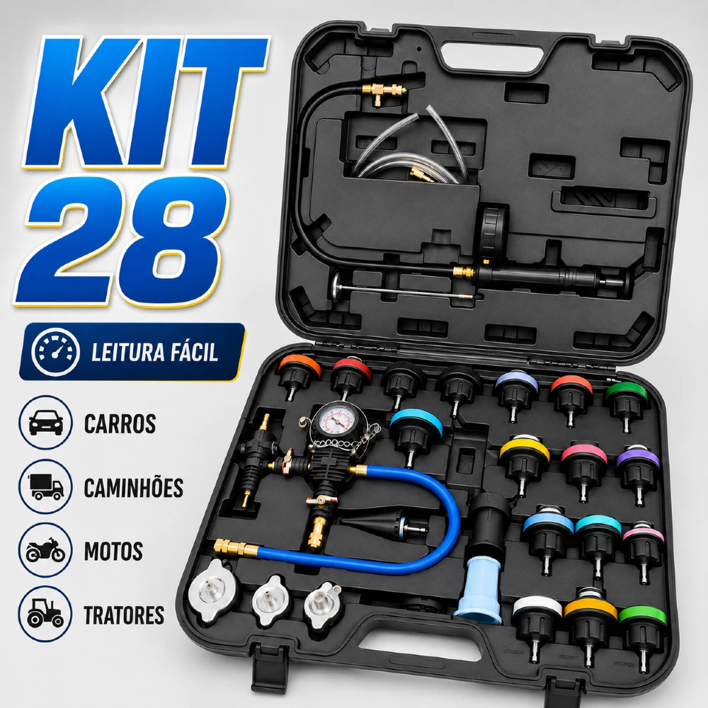 Kit 28 Peças Teste Arrefecimento Radiador Comum Selado