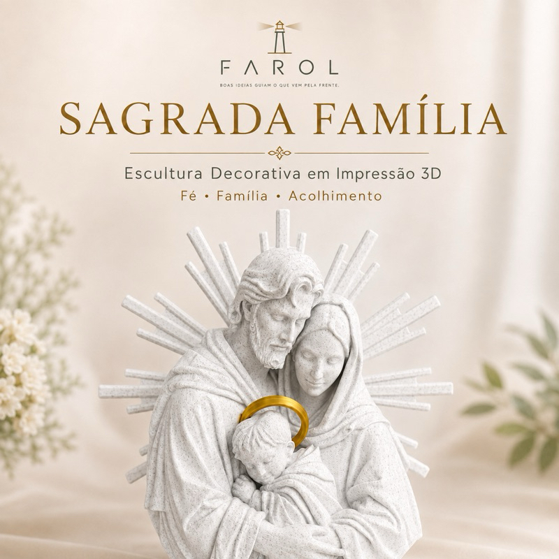 Sagrada Família Decorativa Escultura Religiosa em Impressão 3D 18 cm para Casa e Presente