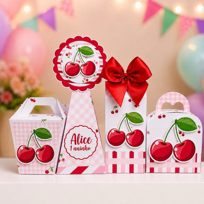 Caixinhas Personalizadas Cereja Cerejinha para lembrancinha de aniversário, mesversario.