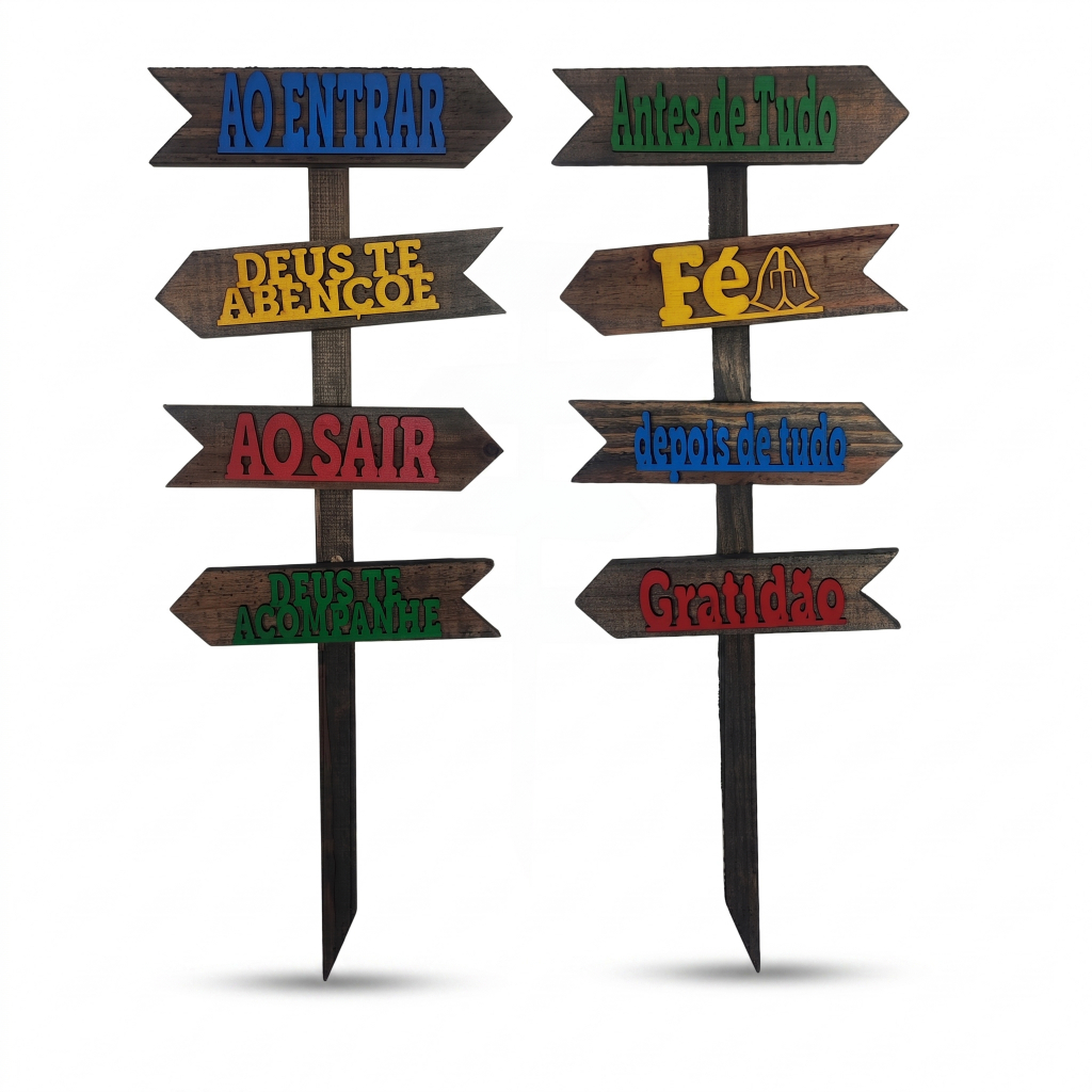 Kit 2 Placas Chão Enfeite De Jardim Madeira Rústica Decoração Edicula Quintal Casa Frases