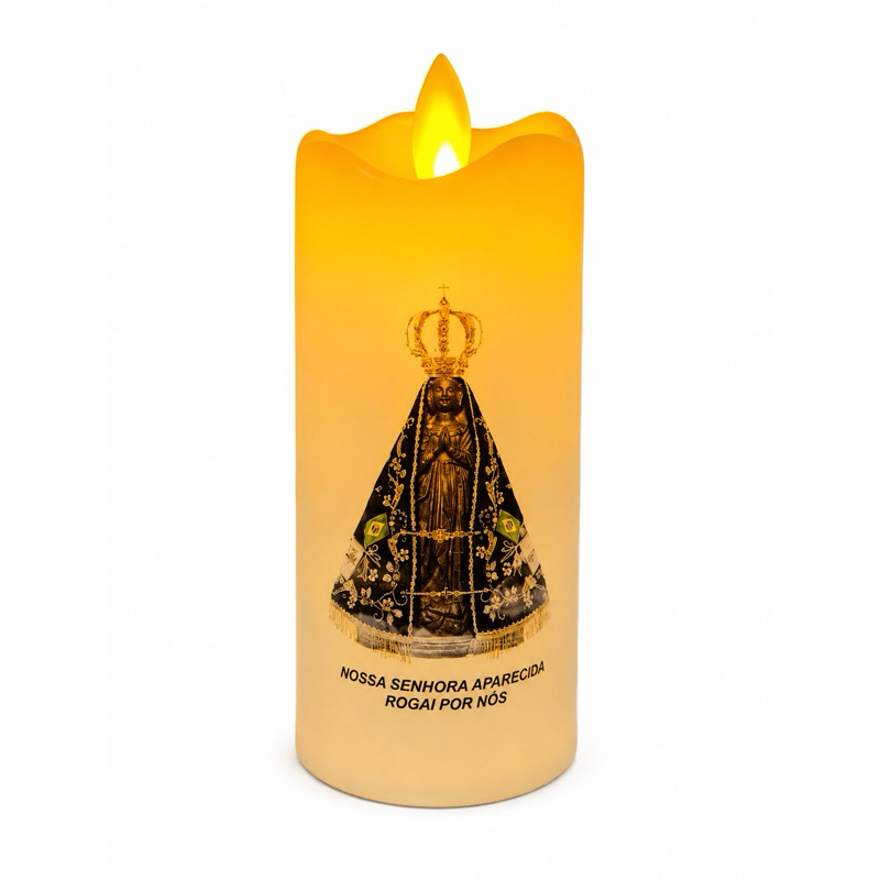 Vela LED Nossa Senhora Aparecida 12cm | Vela Eletrônica Decorativa Religiosa