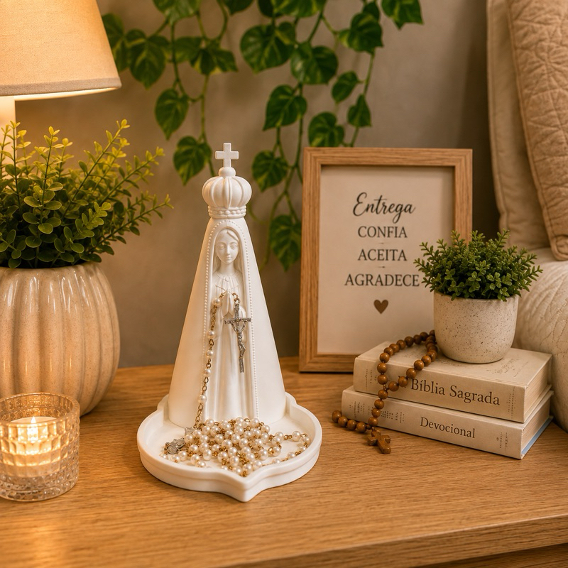 Nossa Senhora Decorativa com Porta-Terço | Impressão 3D | Decoração Religiosa para Mesa e Cantinho de Oração