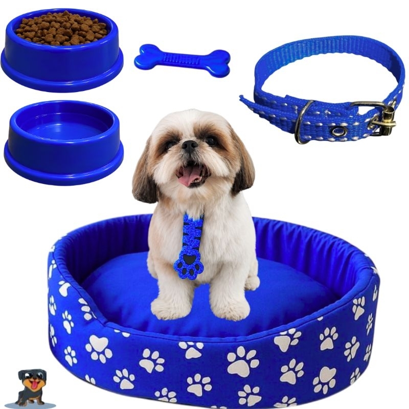 Kit Para Cachorro Simples Luxuoso Pequeno Cama Pet Comedouro Para Cachorro
