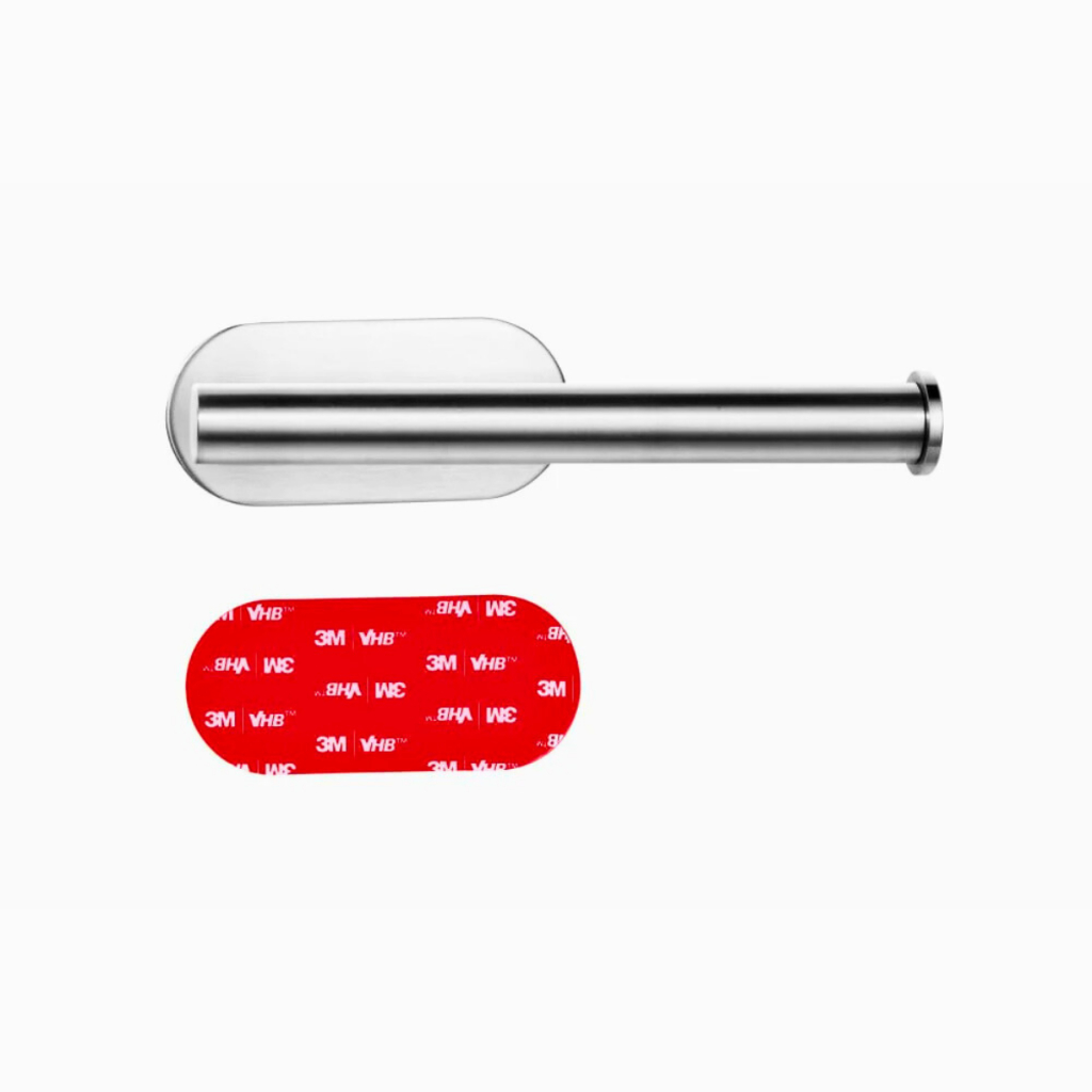 Suporte de Papel Higiênico Aço Inox Escovado Fixação Adesiva 3M Parede Azulejo Tamanho 16cm x 7cm