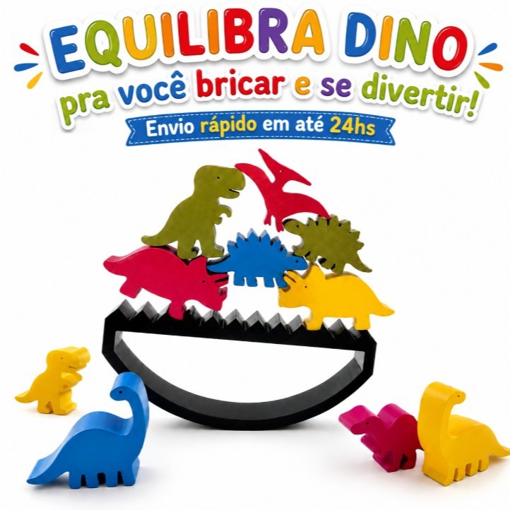 Equilibra Dino - Torre de Equilíbrio Dinossauros Brinquedo Pedagógico Raciocínio Lógico Equilibrio Coordenação Motora