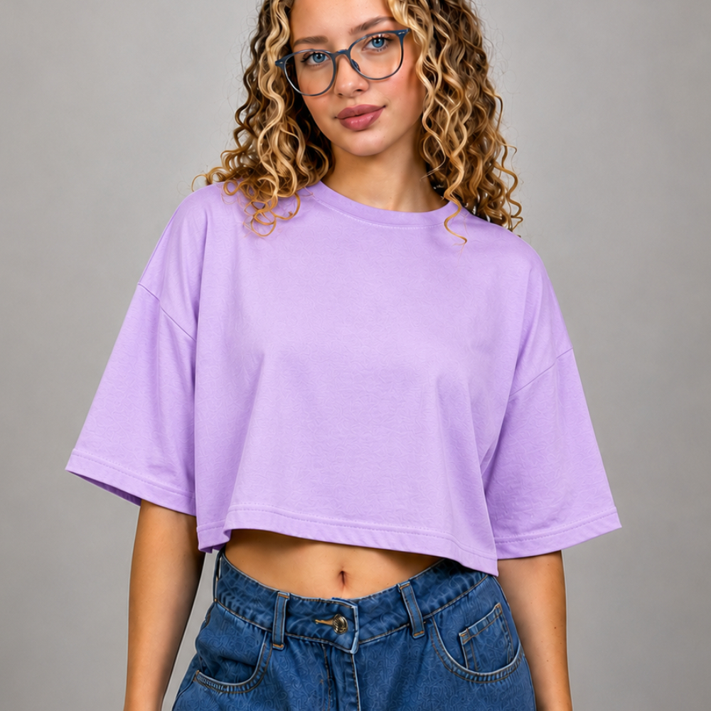 Cropped Oversized Feminino Algodão Liso Manga Curta Básico Tamanho Único