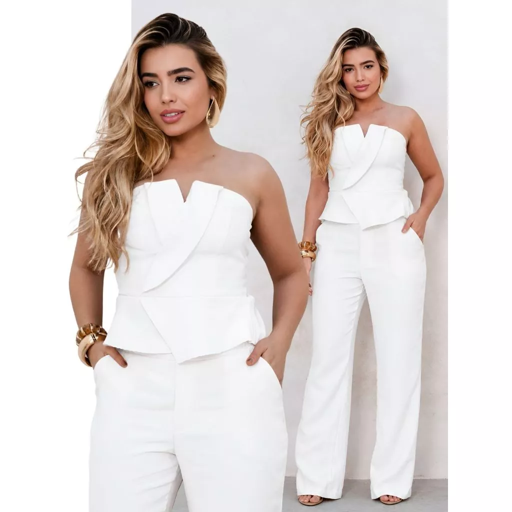 Conjunto Alfaiataria  Feminino Curto Tomara Que Caia e Calça Blogueira