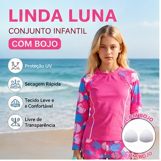 Conjunto de Praia Juvenil Feminino Manga Longa com Shorts e Bojo – Proteção e Conforto para Natação
