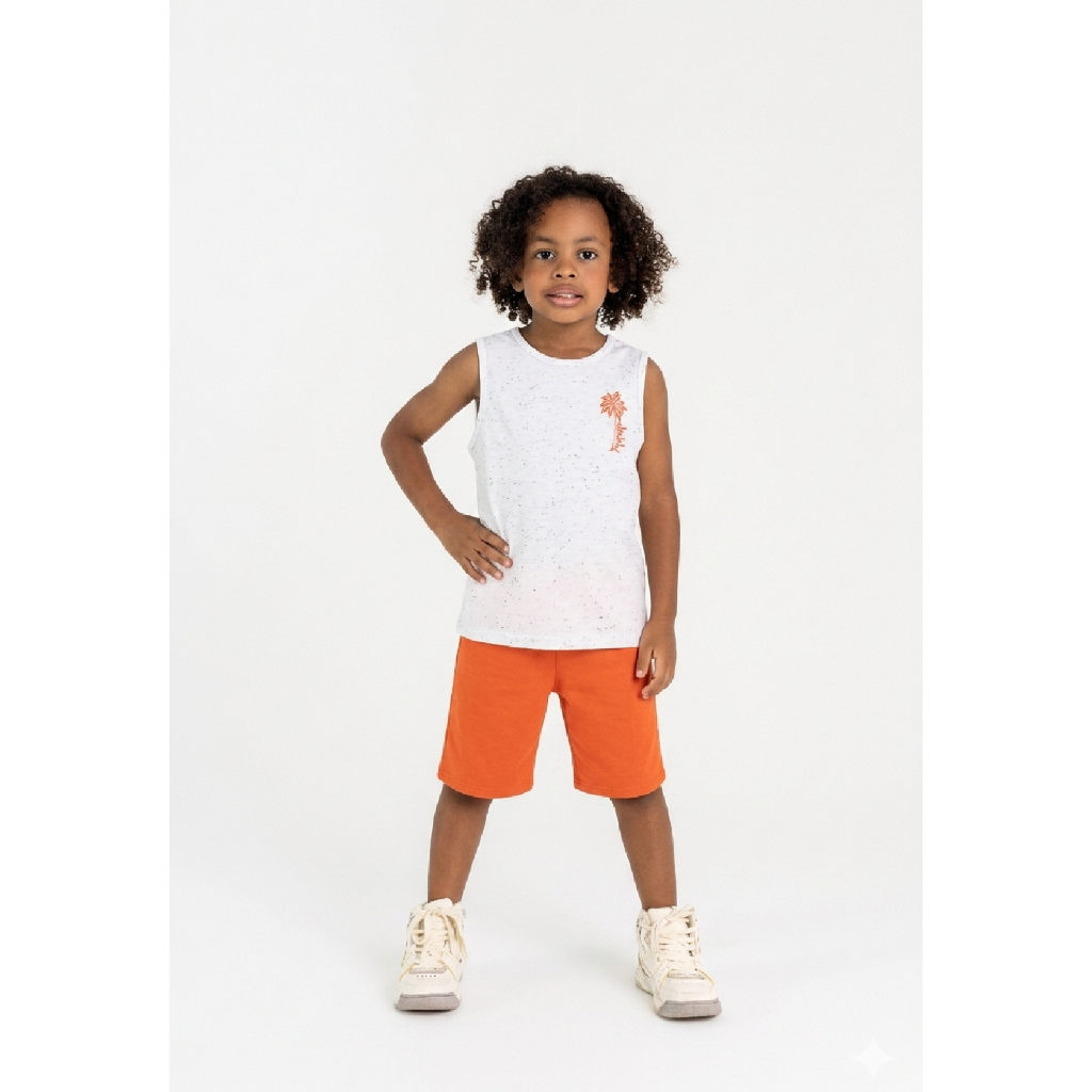 Conjunto Infantil Masculino com Regata Estampada e Bermuda Guloseima