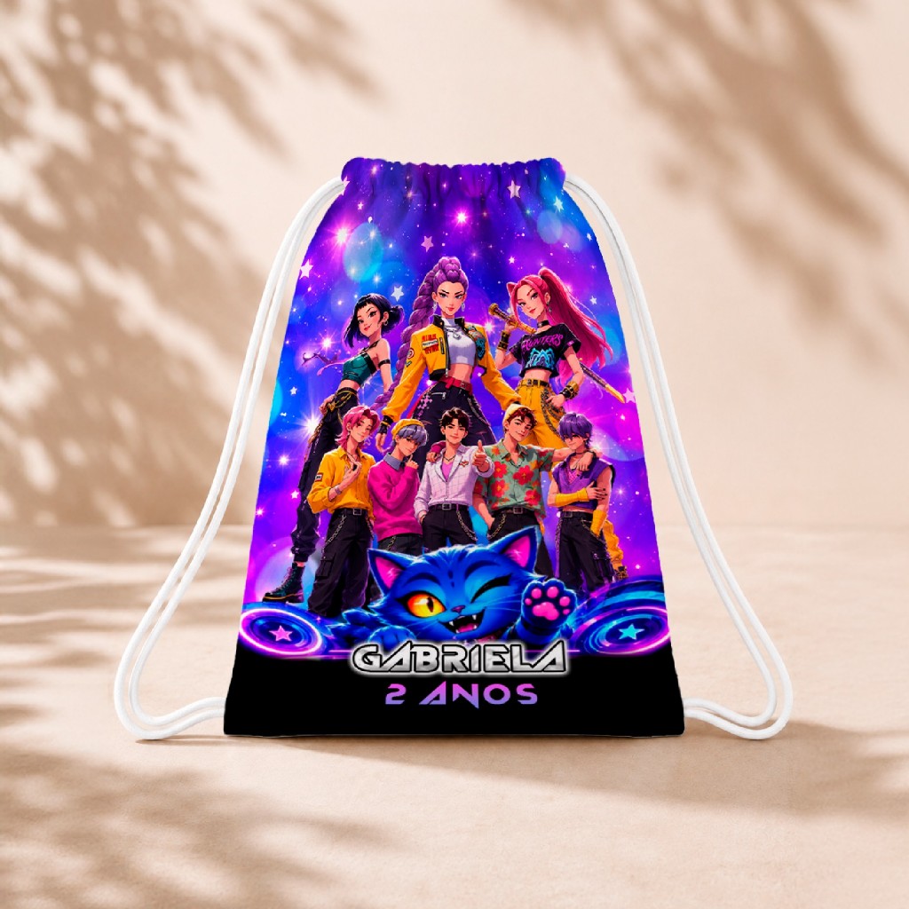 10 Mochila Personalizada 18x26 Sacolinhas Festa Aniversário Lembrancinha Guerreiras do K Pop M3