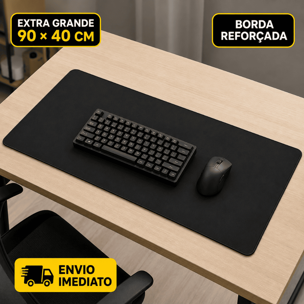 Mouse Pad Gamer 90x40cm Preto Extra Grande Superfície Liso Reforçado Speed Envio Rapido