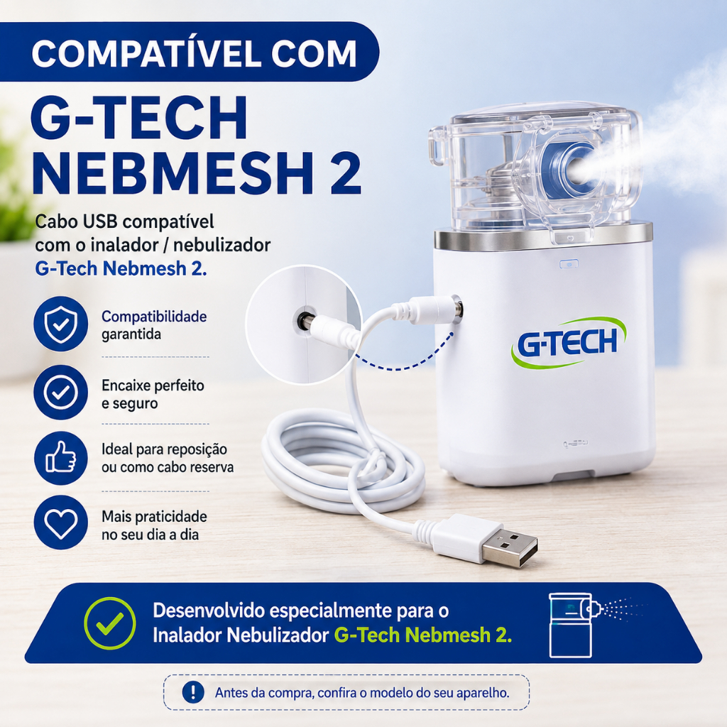 Cabo USB para Inalador Nebmesh 2 G-Tech Nebulizador 5V
