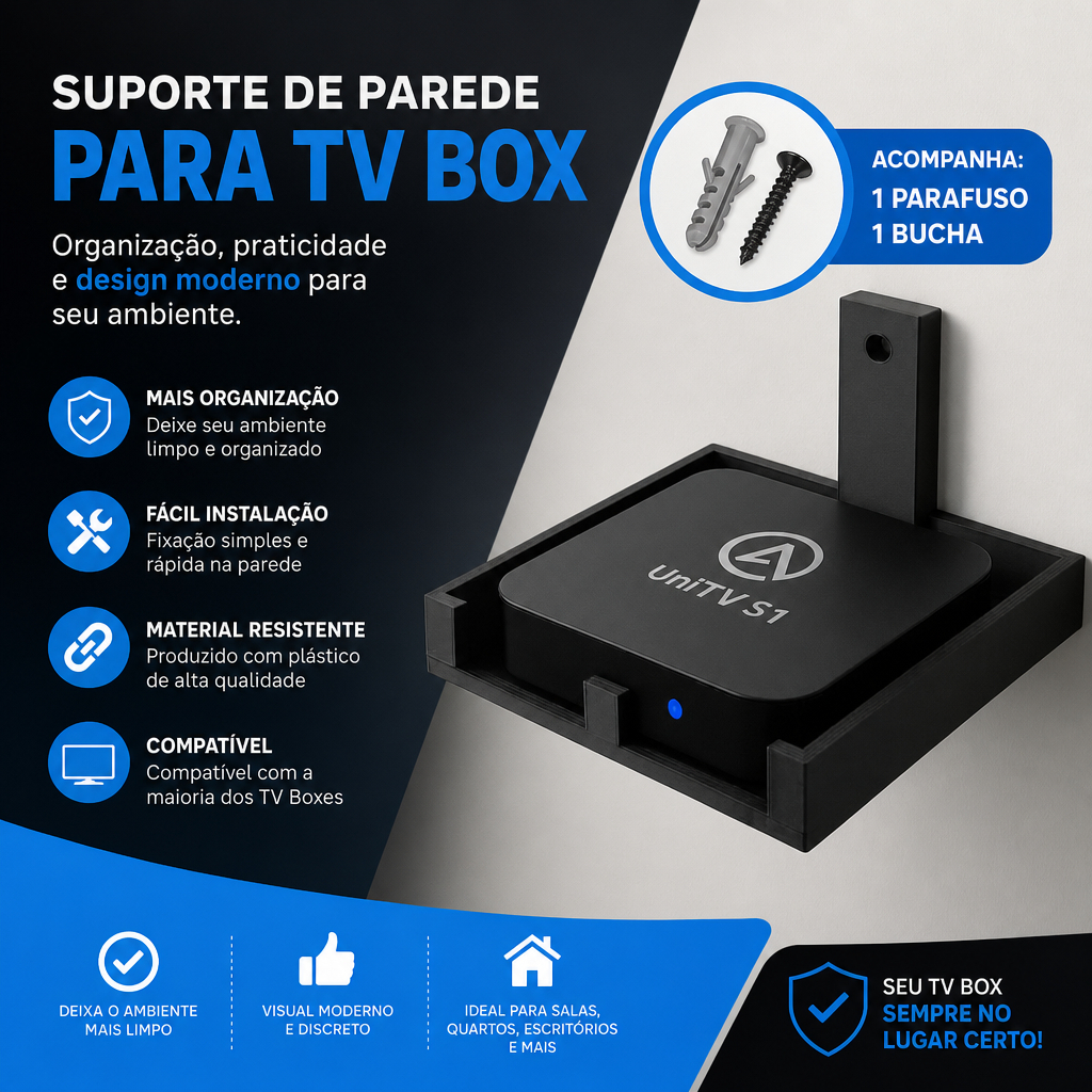 Suporte de Parede Universal para TV Box Conversor Digital Fire TV Stick Roku Sky Claro TV…