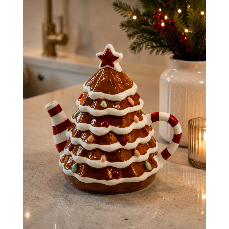 Bule de Natal Gingerbread Árvore de Natal Cerâmica Porcelana Decoração Natalina