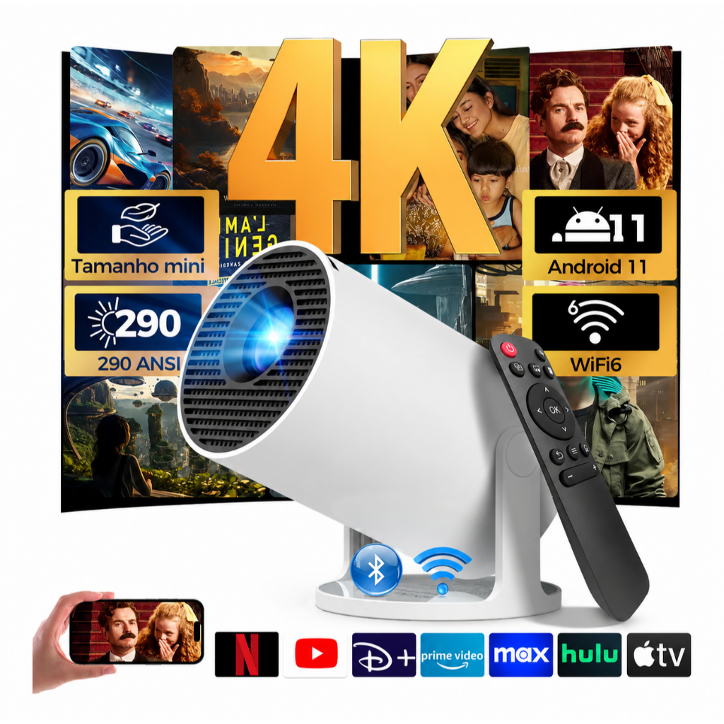 Mini Projetor MaCubic Portátil 4K Android Smart Full HD WiFi - Cinema em Casa Hy300 Orginal Envio Brasil
