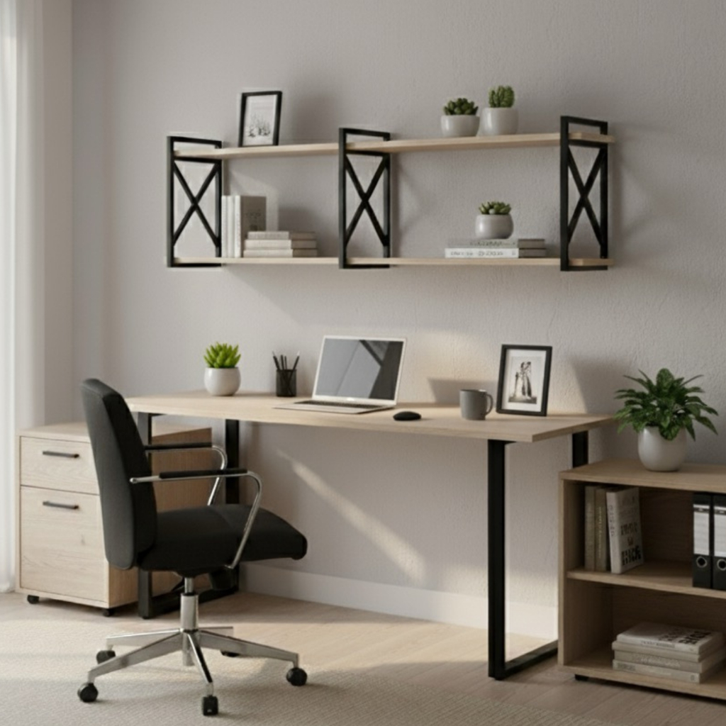 Prateleira Estilo Industrial com Suporte X para parede de Cozinha, Quarto, Banheiro, Escritório
