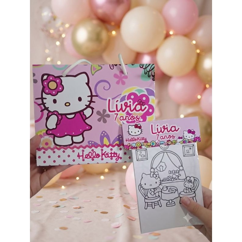 Kit sacolinha+kit colorir Hello Kitty Personalizado para festas. Envio super rápido se precisar.