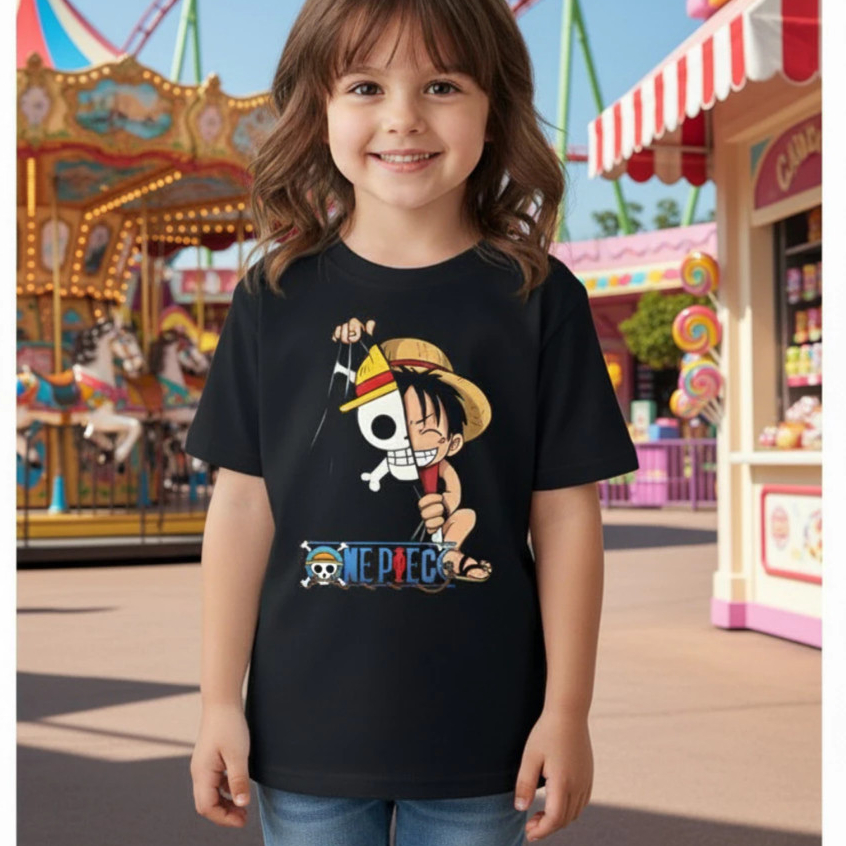 Camiseta Infantil/Juvenil One Piece Luffy Camisa de Menino Anime Ogabel De Criança Camiseta infantil 100% Algodão