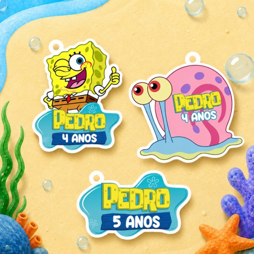 Tag Bob Esponja Personalizada Nome e Idade | Tag de Agradecimento Lembrancinha Festa Infantil