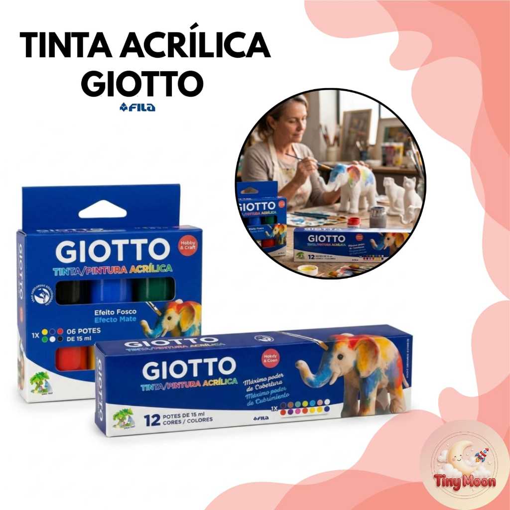 Tinta Acrílica Giotto 6 e 12 Cores 15ml Pintura Artesanato 3D Madeira Cerâmica