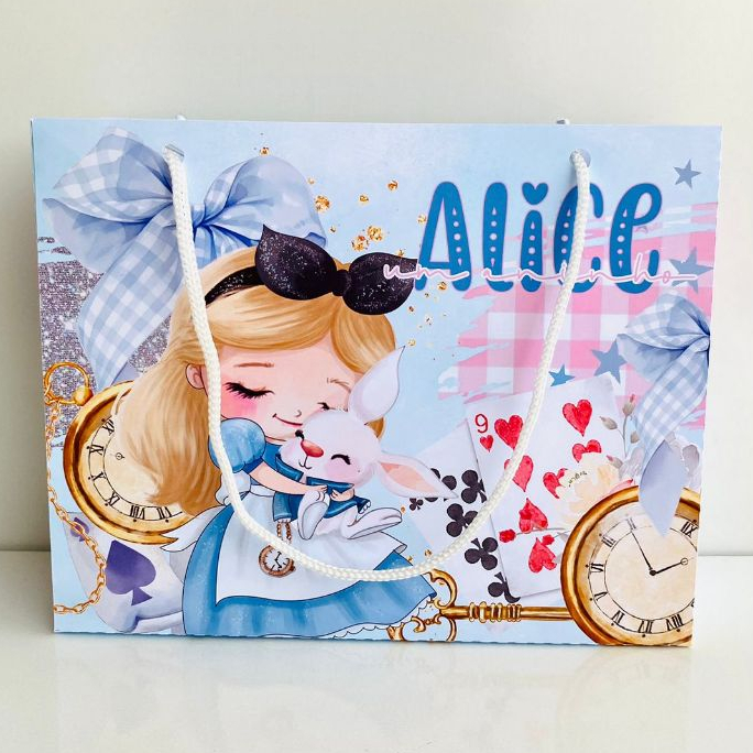 KIT SACOLINHA ALICE NO PAIS DAS MARAVILHAS PERSONALIZADA, LEMBRANCINHA DE ANIVERSARIO ENVIO RAPIDO