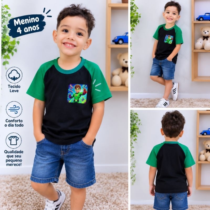 Kit 3 Camisetas Infantil Menino Manga Curta Tamanho 2 ao 8 Verão Dia a Dia Cores e Estampas Sortidas