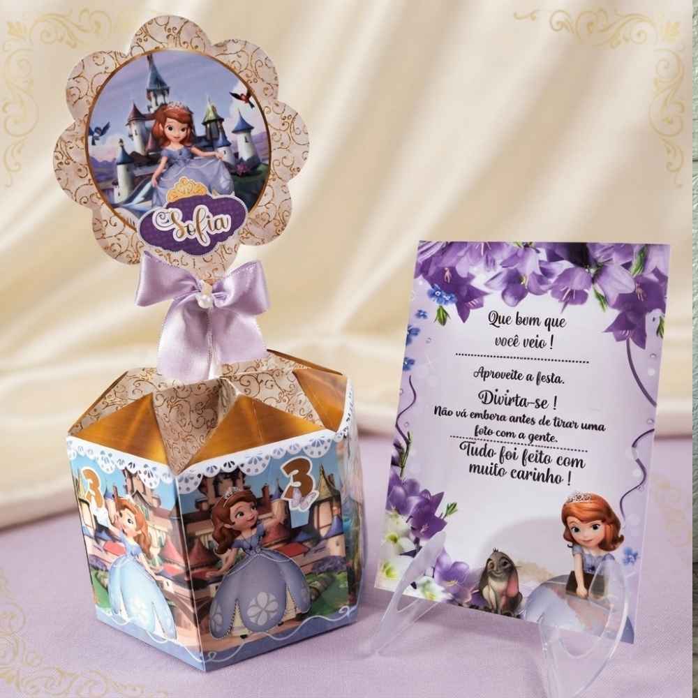 Centro de Mesa Princesa Sofia + Plaquinha Cachepô Personalizado Festa Aniversário Infantil Lembrancinha Enfeite Arranjo