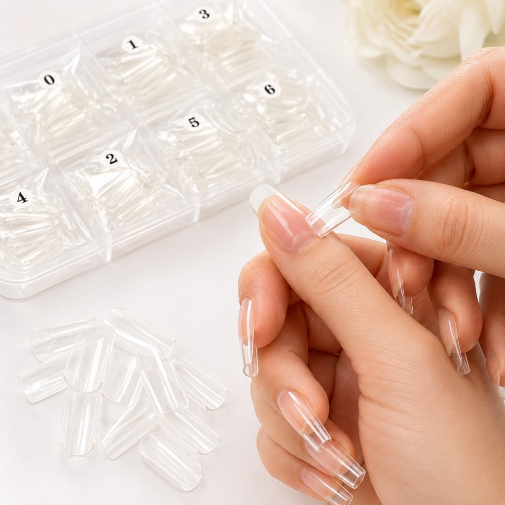 Unhas Postiças Transparentes kit 500 unidades Tips Naturais 10 Tamanhos Alongamento Unhas Realistas