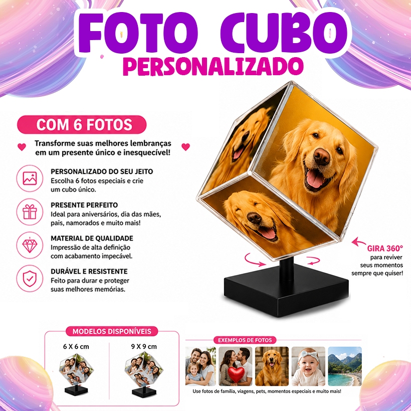 Foto Cubo Giratório Personalizado Com 6 Fotos - Envio Rápido - Cubo personalizado com foto