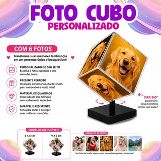 Foto Cubo Giratório Personalizado Com 6 Fotos - Envio Rápido - Cubo personalizado com foto
