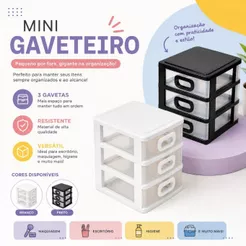Mini Gaveteiro 3 Gavetas Organizador de Mesa Micro Porta Tudo Compacto