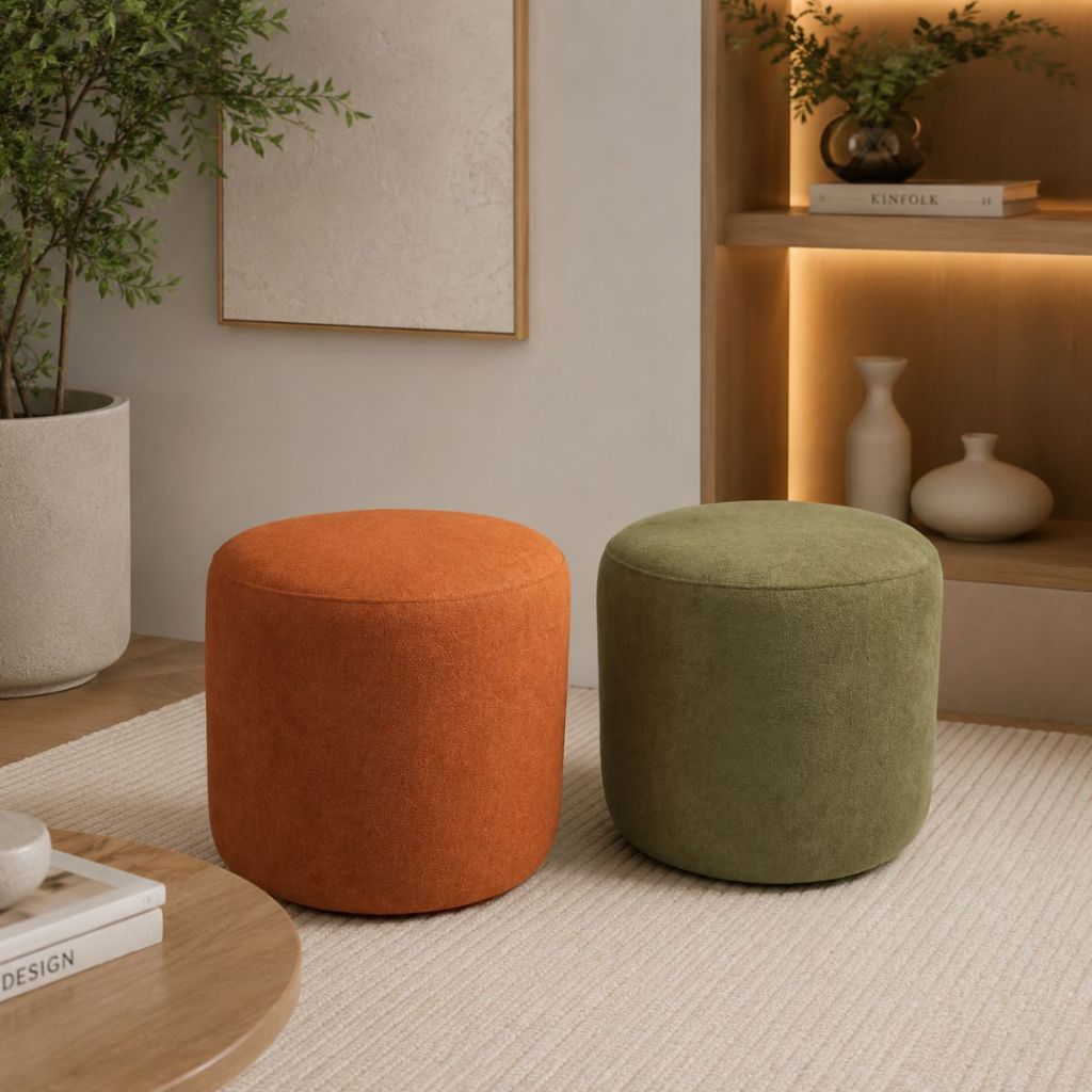 Kit 2 Puff Decorativo Redondo 40cm Tecido Boucle Puffe Organico para Sala Quarto