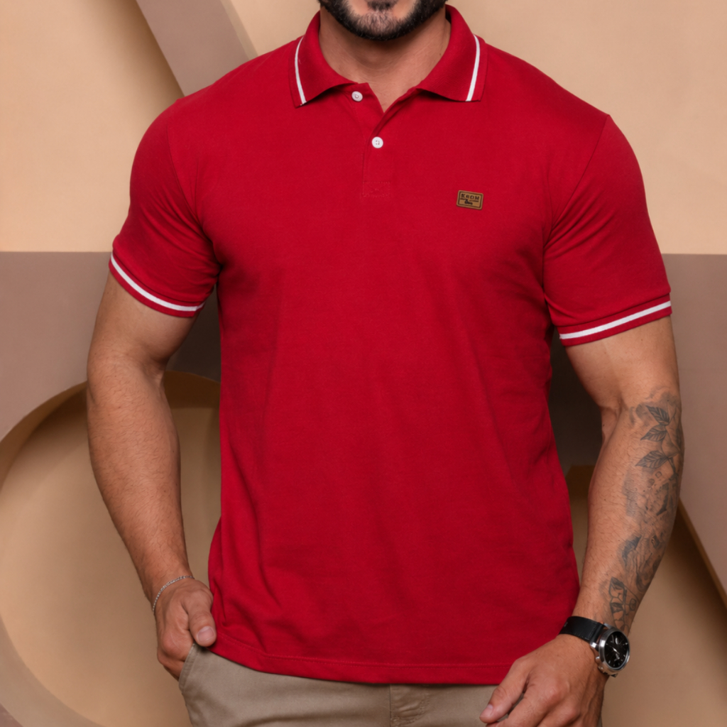 Camisa Gola Polo Premium Alta Qualidade 100% Algodão Camiseta básica Masculina Natal Vermelha Original
