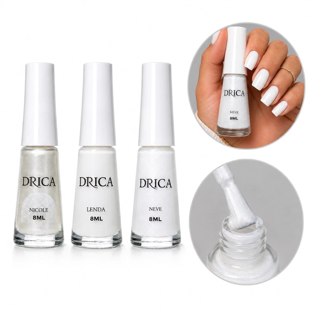 Kit 3 Esmaltes Drica Francesinha Branco Transparente Pérola